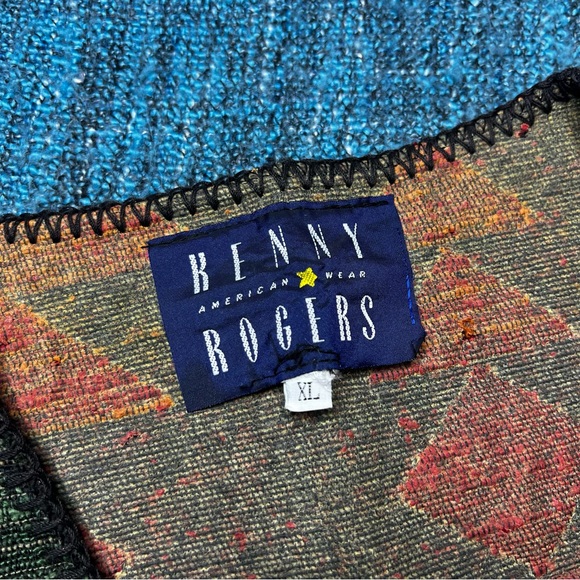 Vintage Kenny Rogers Western Aztec Vest 3 Button Green Orange Red - Picture 2 of 4